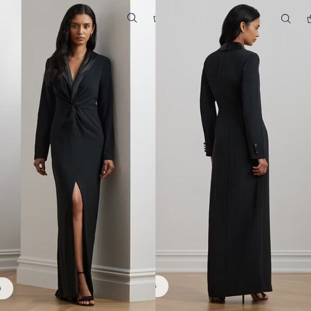 Crepe Long-Sleeve Gown Lauren